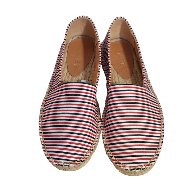 J. Crew Red White Blue Striped Canvas Jute‎ Rope Espadrilles Flats Patriotic - Picture 7 of 16